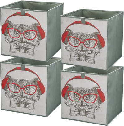LAVITA® Opbergmand Textiel - 31x31x31 Uil 4 Stuks. - Opbergbox Kast Organizer Opbergdoos - Kastlade Verdeler Voor Kleding Ondergoed Badkamer Kledingkast - Vouwdoos Stoffen Doos Opbergdozen