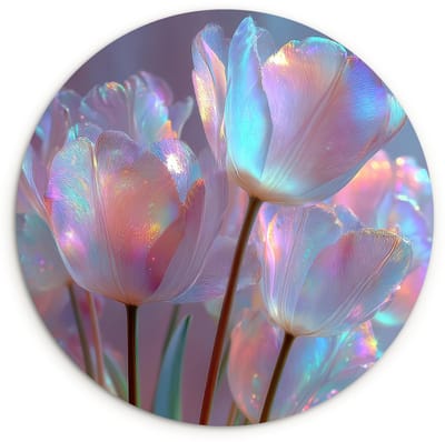 WallCircle® Wandcirkel 120x120 cm - Muurcirkel Tulpen - Glazen - Bloemblaadjes - Pasteltinten - Muurdecoratie woonkamer - Wanddecoratie slaapkamer - Kamer decoratie accessoires - Ronde schilderijen XXL