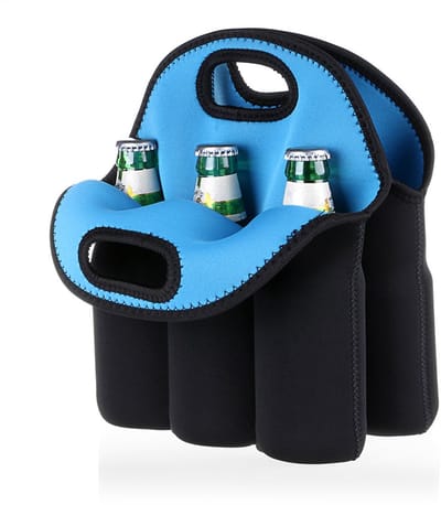 6-pack blauwe draagtassen voor flessen en blikjes, koeltassen voor babyflessen met geïsoleerd neopreen, draagtassen voor waterflessen en bierflessen voor op reis met veilige draaggreep