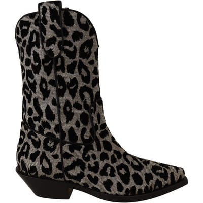 Dolce & Gabbana Grijs Zwarte Luipaard Cowboylaarzen Schoenen