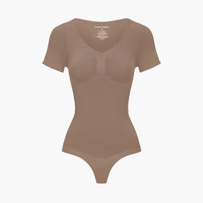 cfab - T-shirt bodysuit corrigerende shapewear met koordjes - Caramel - XS - Corrigerende Body - Naadlos - corrigerend ondergoed dames