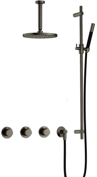 Hotbath Cobber - CB7067 - Inbouw Regendoucheset - Verouderd Ijzer - 2 Stopkranen - Thermostatisch - Plafondbuis 15 cm - Hoofddouche 200 mm - Staafhanddouche - Glijstang 900 mm - Waterbesparend