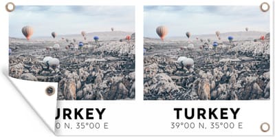 Schuttingposter Turkije - Cappadocië - Luchtballon - Vintage - 200x100 cm - Tuindoek