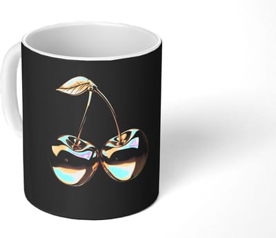 Mok - Koffiemok - Kersen - Zwart - Goud - Chrome - Mokken - 350 ML - Beker - Koffiemokken - Theemok