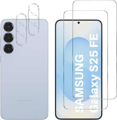Screenprotector geschikt voor Samsung Galaxy S25 FE - 2 stuks Beschermglas van glas Transparante glazen schermbeschermfolie + 2 stuks Camera Protector