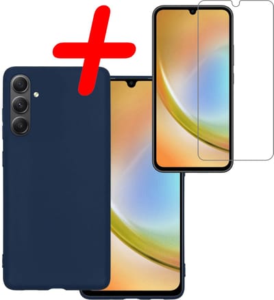 Hoesje Met Screenprotector - Geschikt voor Samsung Galaxy A34 - Sterk & Shockproof - Back Cover - Siliconen Case - Telefoon Hoes - Donkerblauw