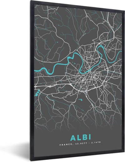 Fotolijst incl. Poster - Albi - Frankrijk - Kaart - Plattegrond - Stadskaart - 40x60 cm - Posterlijst