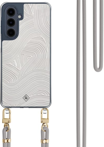 Casimoda® hoesje met grijs koord - Geschikt voor Samsung A16 - Abstract Waves - Afneembaar koord - TPU/polycarbonaat - Grijs