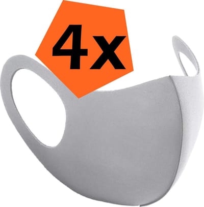 Mondkapje Wasbaar Grijs Mondmasker Wasbaar Mondkapje Wasbare Mondkapjes Universeel - 4 PACK