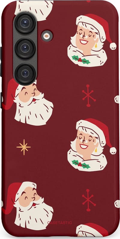 Casetastic hoesje geschikt voor Samsung Galaxy S25 - Dubbellaagse bescherming - Mr. & Ms. Santa - Kerst - Fashion Case - Bordeaux Lichtgrijs Taupe