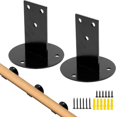 Allecto Plus - Leuninghouders voor houten trapleuning - Zwart - 2 stuks - Wandhouder voor binnen en buiten.