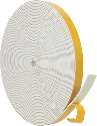 Zelfklevende afdichtingstape voor deuren en ramen - 12 mm x 15 mm - schuimrubberen afdichting - geluidsisolatie - wit