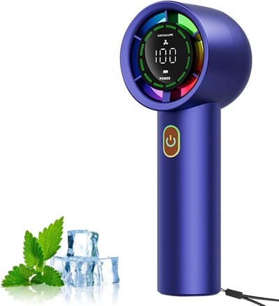 Handventilator Oplaadbaar – Stille Turbo Ventilator – 100 Snelheidsniveaus – LCD-display – LED-licht – 3000mAh – Blauw