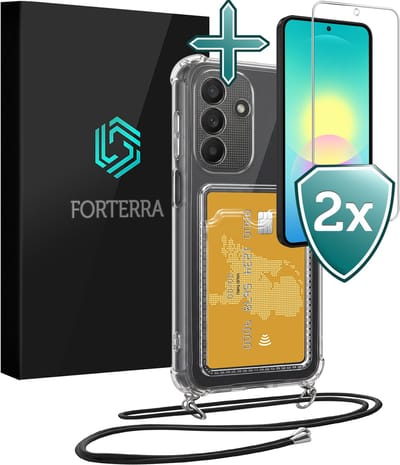 Hoesje Geschikt voor Samsung A27 Pashouder Case Siliconen Hoes Met Koord Met 2x Screenprotector - Hoes Geschikt voor Samsung Galaxy A27 Met Telefoonkoord Hoesje Back Cover Met Pasjeshouder - Transparant