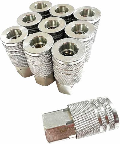 Industriële 1/4 inch Stalen Vrouwelijke Koppelingen - Luchtslangkoppelingen met Opbergkoffer (10 Stuks)