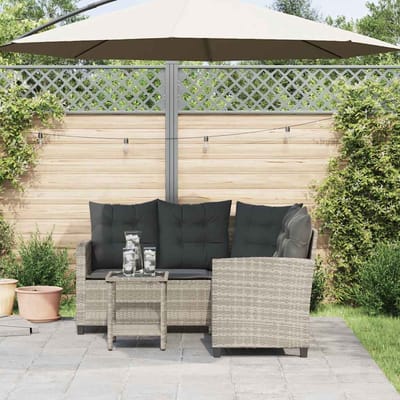 vidaXL - Tuinbank - met - tafel - en - kussens - L-vormig - poly - rattan - lichtgrijs