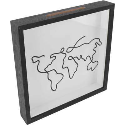 Boîte vitrine d'aventure de voyage 29 cm Rangement Affichage Blanc Chargement par le haut Boîte vitrine avec fente pour photo Noir noir