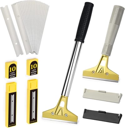 EHDIS 2 stuks behangverwijderingsset met 20 reservemesjes - behangschraper met lange rubberen handgreep - raamschraper met uittrekbare handgreep - 10 cm - ramen tegels behang