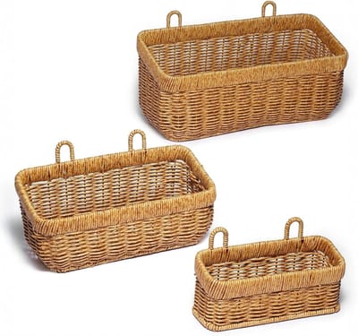 hangende manden, muur rieten manden decor voor badkamer keuken deur organiseren, handgeweven mand voor groenten fruit spullen opslag, set van 3, geel