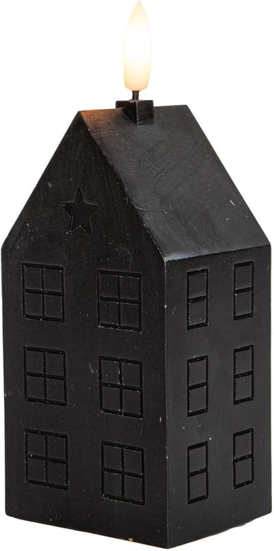 Anna's Collection LED kaars huisje - zwart - H15 cm - met timer - op batterijen