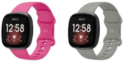 Strap-it Bundel – 2x Siliconen Horlogebandjes voor Fitbit Versa 3/4 & Sense/Sense 2 (Knalroze & Grijs, Maat L