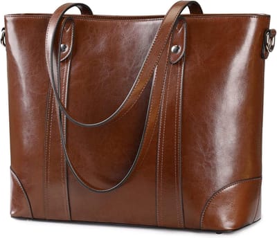 Lederen draagtas voor vrouwen kantoor schouder handtas 15,6 inch werk laptop aktetas
