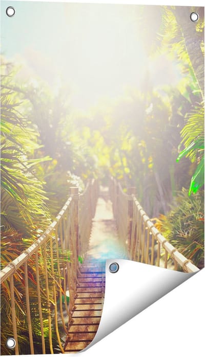 Gards Tuinposter Houten Brug in de Tropische Jungle - 40x60 cm - Tuindoek - Tuindecoratie - Wanddecoratie buiten - Tuinschilderij