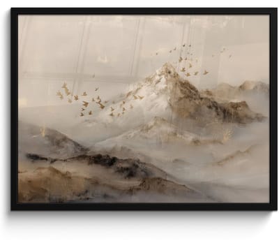Poster in lijst - Fotolijst 80x60 cm - Posters - Berglandschap - Mist - Penseelstreken - Posterlijst zwart - Decoratie - Wanddecoratie woonkamer - Muurdecoratie slaapkamer