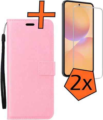 Hoes - Met 2x Screenprotector - Geschikt voor Samsung Galaxy A36 - Luxe Pasjeshouder - Bookcase Portemonee - Flip Case - Kunstleer Book Case - Flipcase Hoes - Book Cover - Walletcase - PortemonneeHoes - Lichtroze