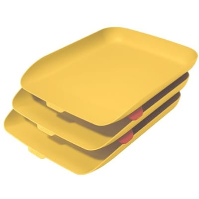 Leitz Cosy Set Van 3 Brievenbakken  - Brievenbakjes Voor A4- En C4-Formaten  - Ideaal voor Thuiskantoor/Thuiswerken - Warm Geel