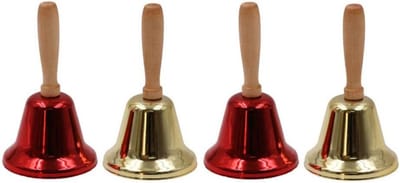4x Kerst Handbel met Houten Handvat - Metalen Bel voor Feestjes, Feestdagen en Signaal