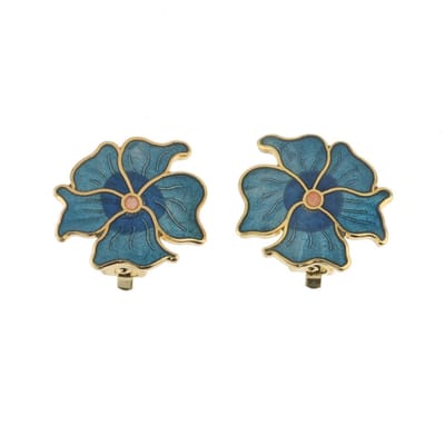 Behave - Oorclips dames - bloemmotief - blauw en groen - 2,3 cm