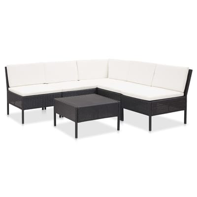 vidaXL - 6-delige - Loungeset - met - kussens - poly - rattan - zwart