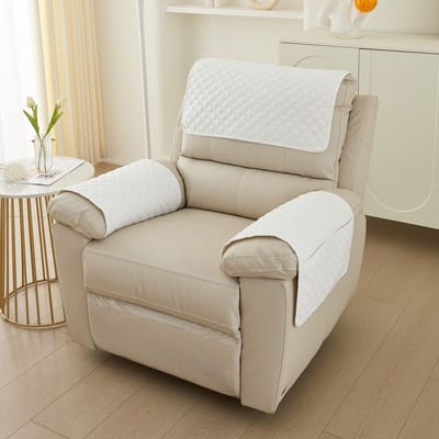 3-delige armleuninghoes voor bank, armleuninghoes voor chaise longue - hoofdsteunhoes, fauteuilhoes - antislip - meubelhoes - bank (1-zits chaise longue | 3-delige set),geruite textuur, Gebroken wit