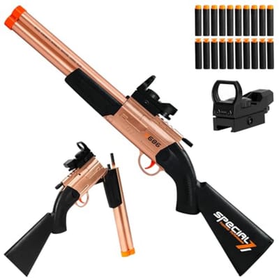 Kraftverdia Double Barrel Shotgun Foam Blaster - Elektrisch Speelgoedgeweer met 20 Zachte Pijltjes - Inclusief 10 Zuigpijltjes en 10 Schuimpijltjes - Met Vizier - Veilig EVA Schuim - Perfect Cadeau voor Jongens 8-12 Jaar - Blauw