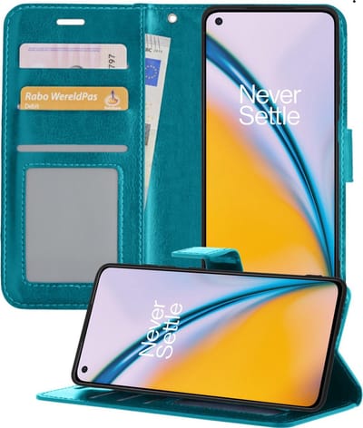 Hoesje - Met Pasjeshouder - Geschikt voor OnePlus Nord 2 - Luxe Bookcase Portemonee - Flip Case - Kunstleer Book Case - Flipcase - Book Cover - Walletcase - Portemonneehoes - Telefoonhoesjes - Turquoise