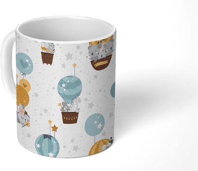 Mok - Koffiemok - Jongens - Patronen - Luchtballon - Kinderen - Mokken - 350 ML - Beker - Koffiemokken - Theemok