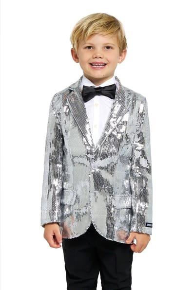 Suitmeister Sequins Silver - Zilveren Blazer - Kerst Blazer - Glimmend Jasje - Jongens Blazer - Zilver - Maat: S - EU 98/104 110/116 - 4-6 jaar