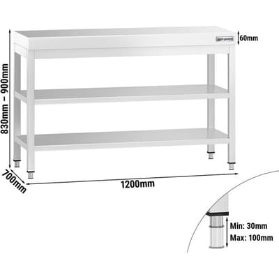 GGM Gastro Edelstahl Arbeitstisch PREMIUM - 1200x700mm - mit Grundboden & Zwischenboden Zilver