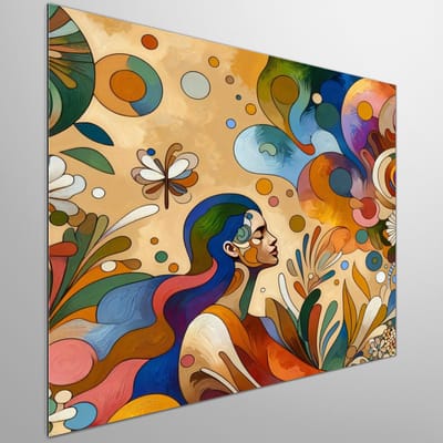 Olieverf dikke dames schilderij | Vrolijke voluptueuze vrouwen vangen alle kleuren van de regenboog | Kunst - 20x20 centimeter op Dibond | Foto op Dibond