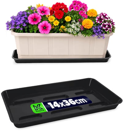 KADAX onderzetter 40 cm voor bloembakken, rechthoekige bloemonderzetter van kunststof, onderzetter voor bloempotten voor balkonbakken, onderzetter voor planten voor balkon en vensterbank (antraciet)