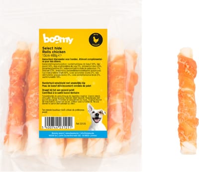 Boomy - Hondensnacks - Hondensnoepjes - Kauwstaafjes hond - Kauwbotten hond - Kauwsticks met kip - 13cm - 400g