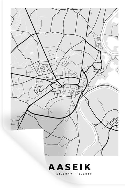 Muurstickers - Sticker Folie - België – Maaseik – Stadskaart – Kaart – Zwart Wit – Plattegrond - 20x30 cm - Plakfolie - Muurstickers Kinderkamer - Zelfklevend Behang - Zelfklevend behangpapier - Stickerfolie
