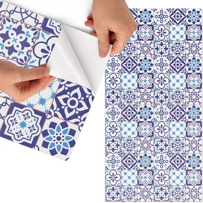 Tulup Meubelfolie - Mozaïektegels Meubelfolie Zelfklevend - 75x150 cm - Blauw Meubelfolie - Meubel Wrap Folie - Geometrische Meubelfolie - Plakfolie Meubels - Keuken decoratie - Achtergronden en patronen