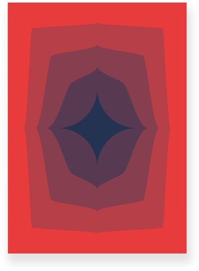 Poster 20x30 cm - Abstracte Kleurovergang - Vierpuntige Ster - Rood - Blauw - Vintage - Op-Art - Muurdecoratie - Wanddecoratie
