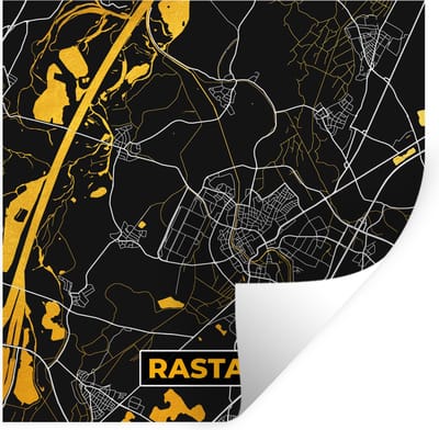 Muurstickers - Sticker Folie - Goud – Duitsland – Plattegrond – Gold – Stadskaart – Kaart – Rastatt - 100x100 cm - Plakfolie - Muurstickers Kinderkamer - Zelfklevend Behang XXL - Zelfklevend behangpapier - Stickerfolie