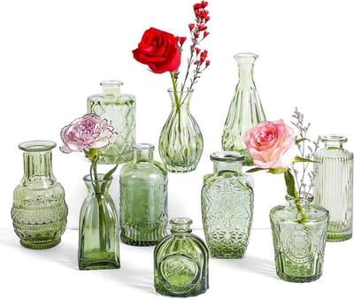 Set van 10 Mini Vaasjes voor Bloemen - Decoratieve Tafelloper Vazen - Bruiloft en Feestdecoratie