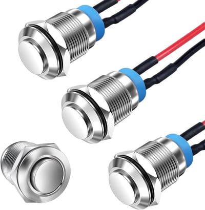 Set van 3 Metalen Druktoetsen - IP65 Waterdicht - 12mm Montagegat - Zelfvergrendelend