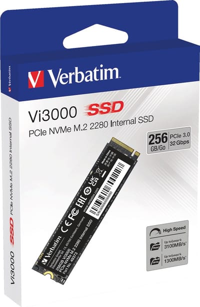 Verbatim Vi3000 256 GB NVMe/PCIe M.2 SSD 2280 harde schijf PCIe NVMe 3.0 x4 Retail 49373