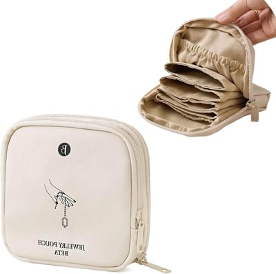 Sieradendoosje met ritssluiting, 6 vakken voor armbanden, ringen en oorbellen, compacte organizer voor sieraden en make-up, ideaal voor reizen en thuisgebruik